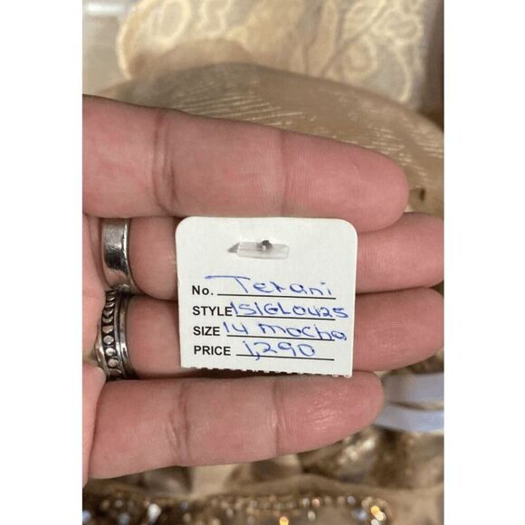 TERANI COUTURE WOMENS MOCHA BEADED LACE MERMAID GOWN  SIZE 14 NWT - Picture 13 of 13